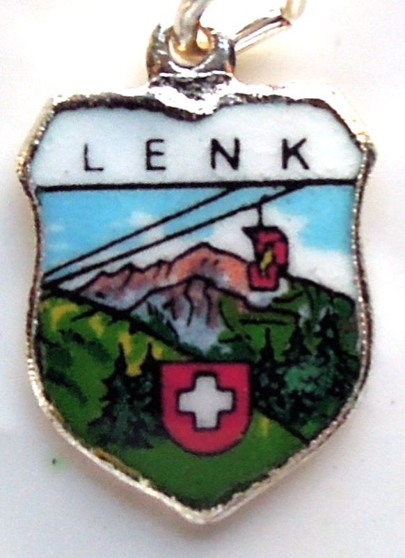 (image for) LENK, Switzerland - Ski Tram & Flag - Enamel Travel Shield Charm